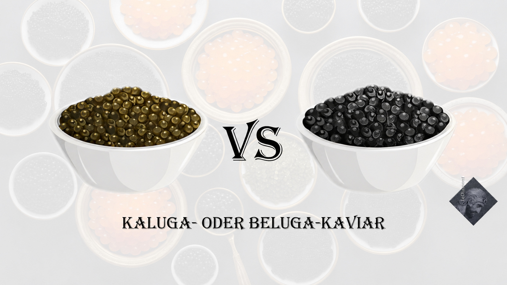 Zwei Schalen mit Kaluga- und Beluga-Kaviar im Vergleich