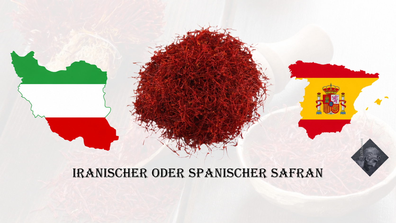 Rote Safranfäden zwischen den Umrissen des Iran und Spaniens