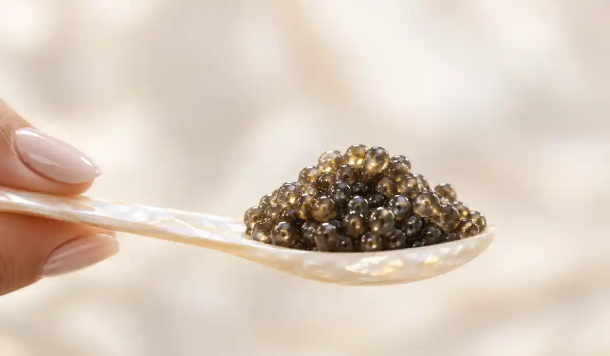 A single spoonful of caviar, about 3 to 5 grams