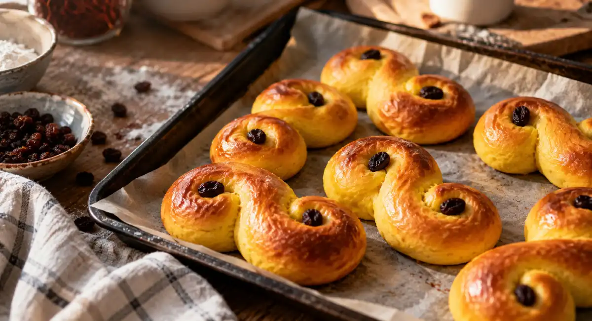 Swedish lussekatter saffron buns with raisins