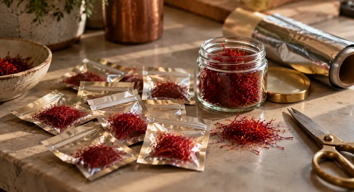 Saffron divided into small airtight portions