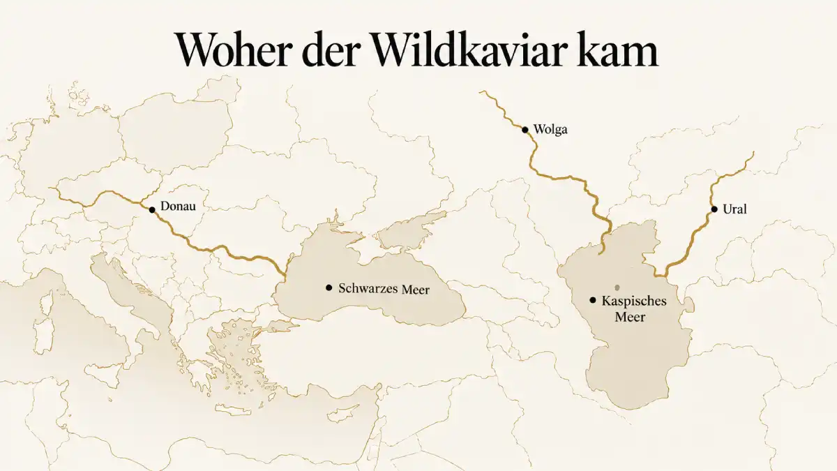 Historische Regionen des Wildkaviars: Kaspisches Meer, Schwarzes Meer, Donau, Wolga und Ural